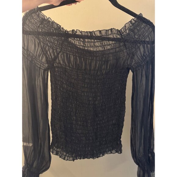 Sheer Black Smocked Off-Shoulder Long Sleeve Top By Compliance Alliance - Picture 5 of 7